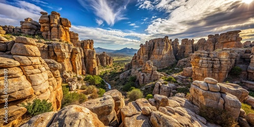 wide angle rock formations in Cederberg mountains with unique Wolfberg Cracks photo