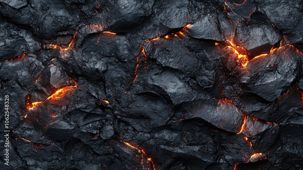 Close-up of Molten Lava Flowing Through Cracked Black Rock Close-up of Molten Lava Flowing Through Cracked Black Rock