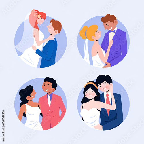 Wedding couples in flat design