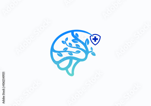 Brain grow featuring a leaf and shield symbol