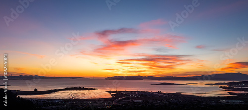 Sunset view from El Cerrito, CA looking towards the Golden Gate Bridge - Bay Area
