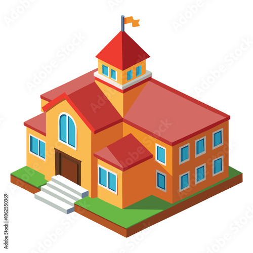 3d object of the school building on white background