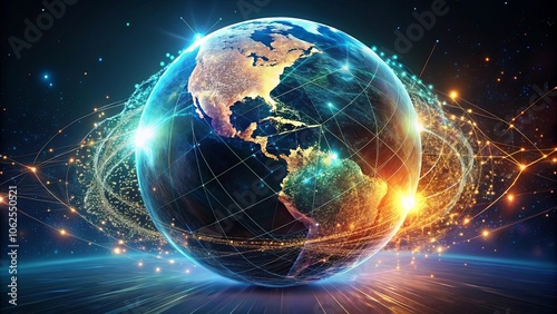 A glowing globe, illuminated by a network of interconnected lines, representing global connectivity and the power of shared information.