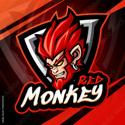 Red monkey esport mascot logo design