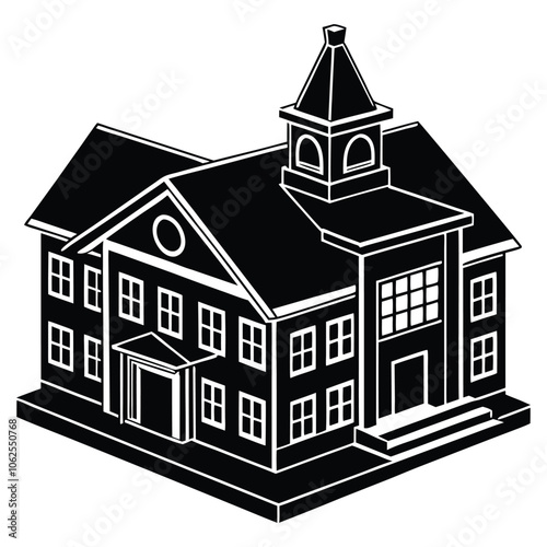 3d object of the school building on white background