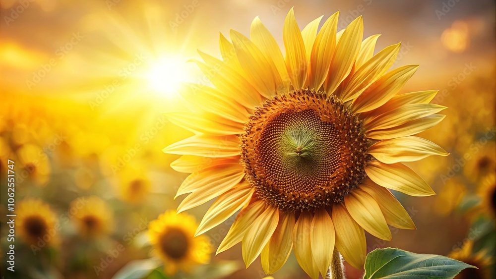 A Single Sunflower Bathed in Golden Sunlight, Radiating Warmth and Hope in a Field of Blossoms A Single Sunflower Bathed in Golden Sunlight, Radiating Warmth and Hope in a Field of Blossoms