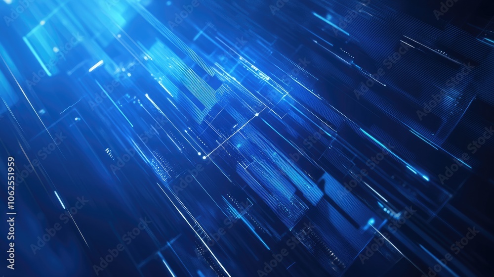 Obraz premium Abstract Digital Network with Glowing Blue Lines and Rectangles