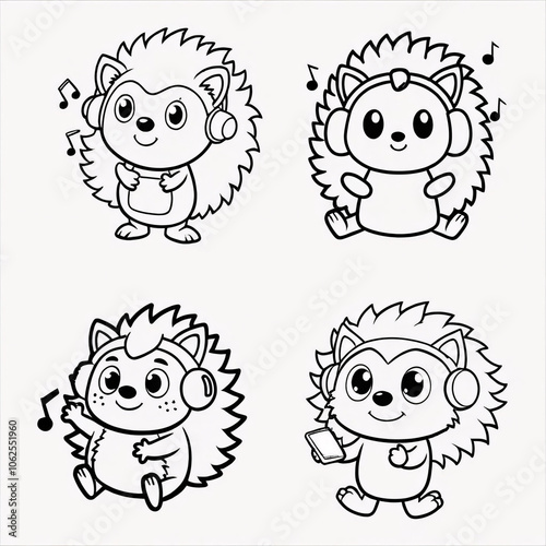 Wallpaper Mural Hedgehog Listening Music Line Art Torontodigital.ca