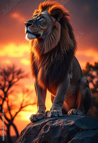 lion in the sunset