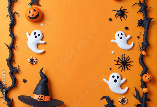 halloween background with pumpkin and bats