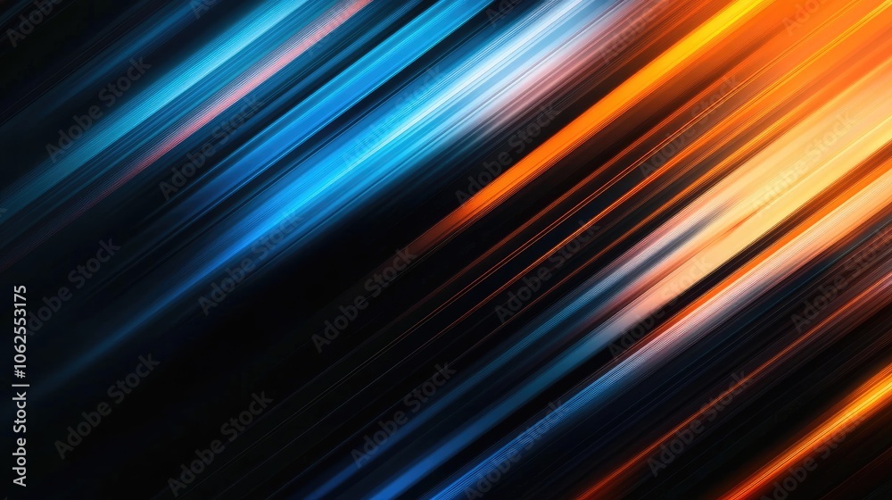 Abstract Diagonal Lines of Blue, Orange, and White on a Black Background Abstract Diagonal Lines of Blue, Orange, and White on a Black Background
