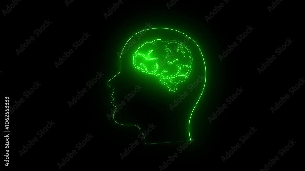 glowing neon human head with brain icon animation with black background. Neon Brain Icon, Glowing Human Intelligence Profile, Futuristic AI Neural Network, glowing neon human head with brain icon animation with black background. Neon Brain Icon, Glowing Human Intelligence Profile, Futuristic AI Neural Network,