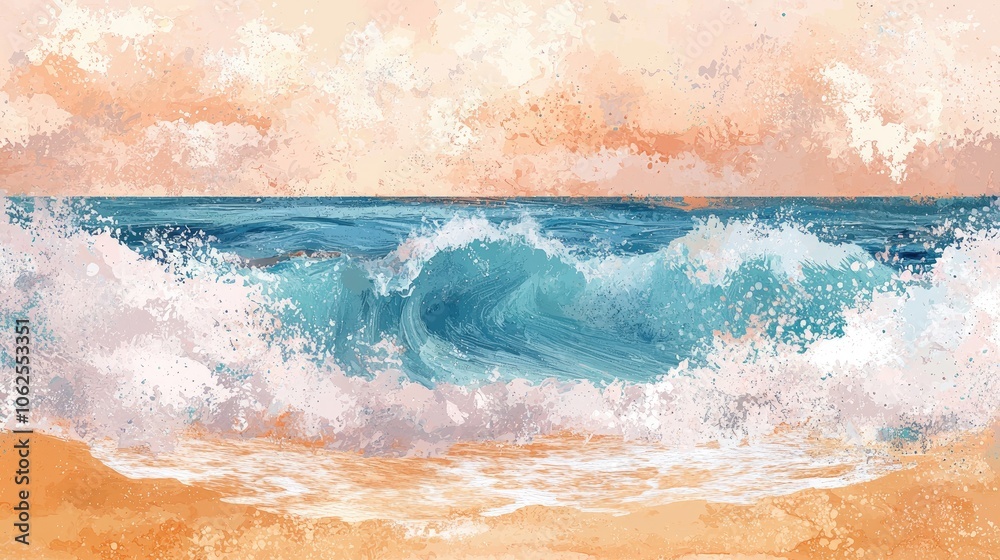 Abstract Watercolor Painting of a Wave Crashing on a Beach Abstract Watercolor Painting of a Wave Crashing on a Beach