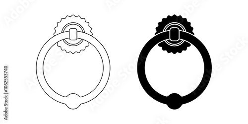 outline silhouette door knocker icon set isolated on white background