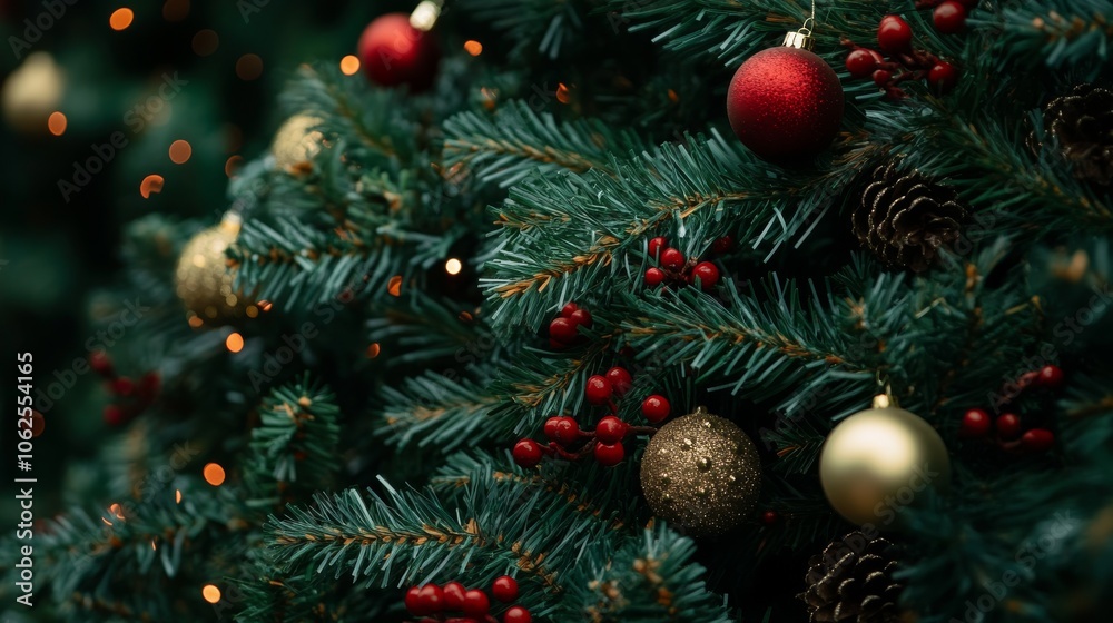 Close-up view of a Christmas tree background Close-up view of a Christmas tree background
