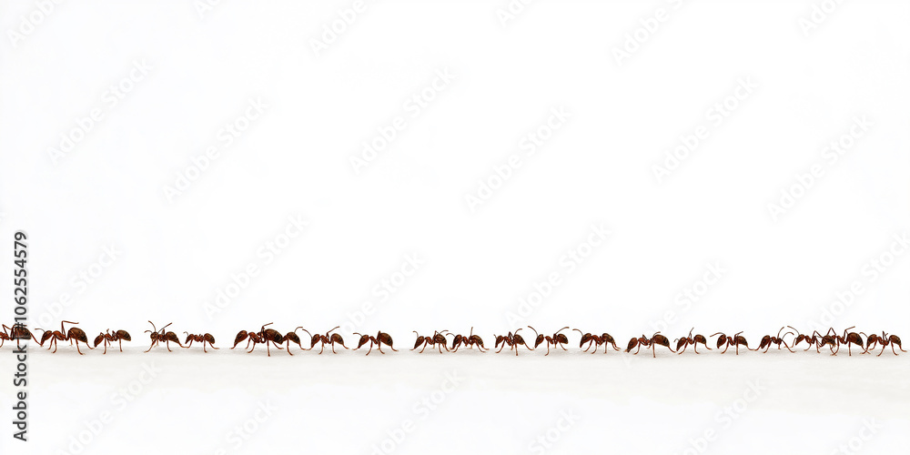 Line of ants marching on white background illustrating teamwork Line of ants marching on white background illustrating teamwork