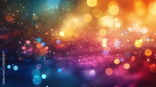 Abstract Glittering Bokeh Background with Blue, Pink, and Yellow Lights