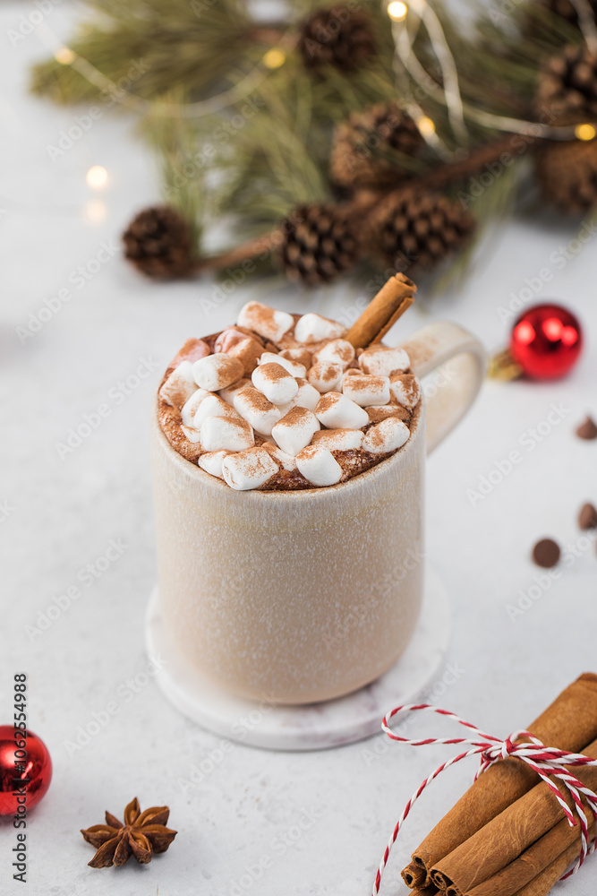 Christmas cocoa with small marshmallows and cinnamon Christmas cocoa with small marshmallows and cinnamon