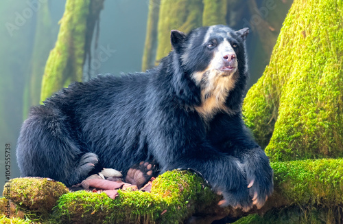 Spectacled bear (Tremarctos ornatus) in selective focus and depth blur. photo