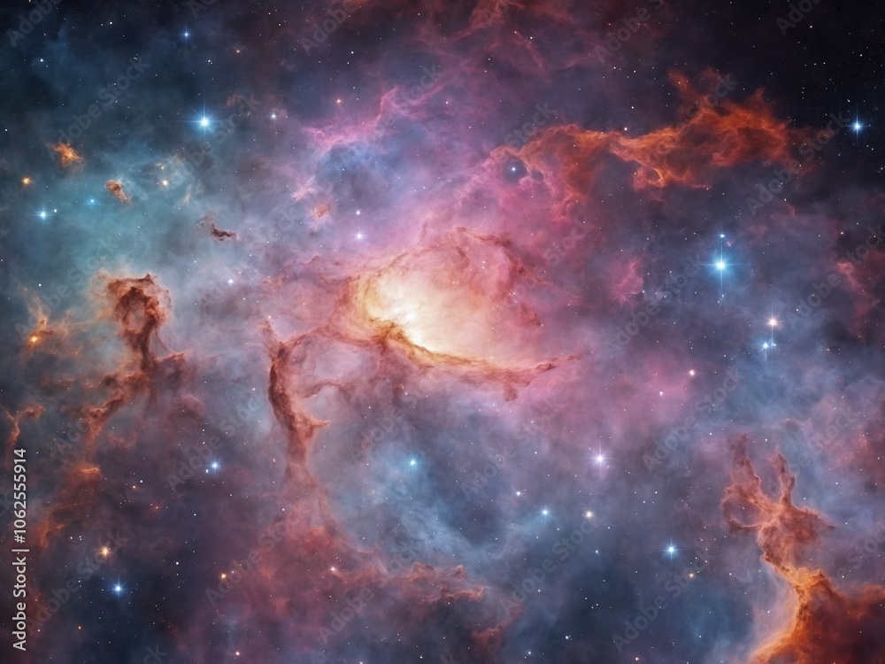Fototapeta premium Bright Nebula Surrounded by Colorful Cosmic Clouds in Deep Space 