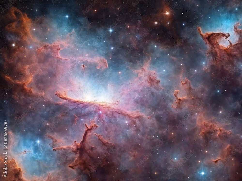 Fototapeta premium Bright Nebula Surrounded by Colorful Cosmic Clouds in Deep Space 