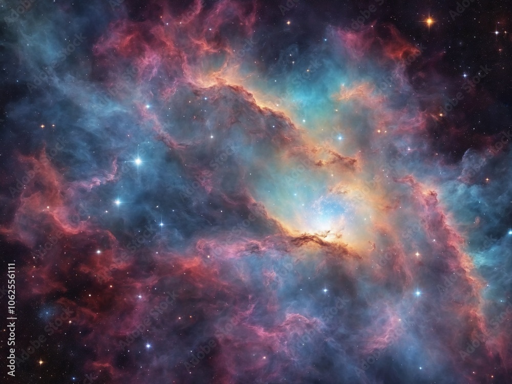 Fototapeta premium Bright Nebula Surrounded by Colorful Cosmic Clouds in Deep Space 