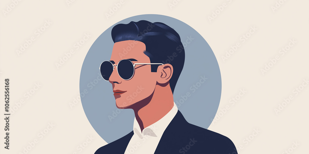 Stylish businessman wearing sunglasses and looking right in profile view Stylish businessman wearing sunglasses and looking right in profile view