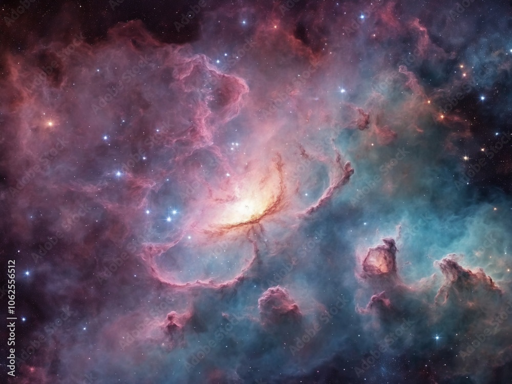 Obraz premium Bright Nebula Surrounded by Colorful Cosmic Clouds in Deep Space 
