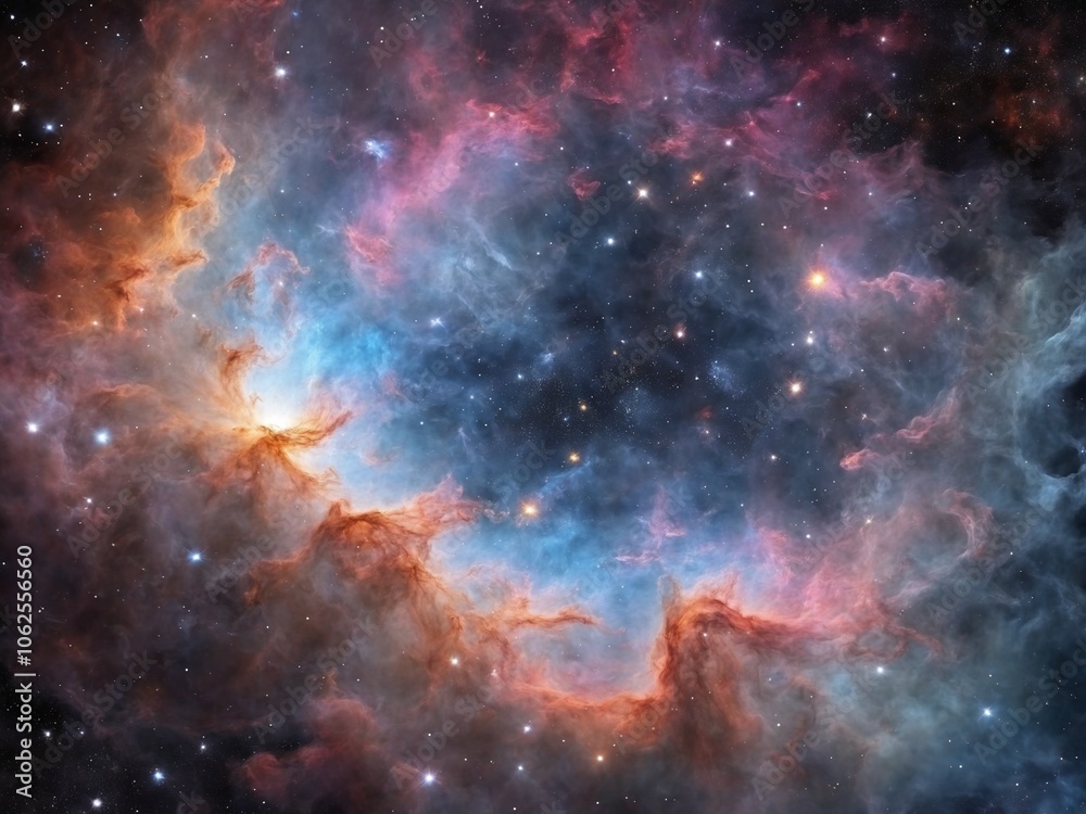 Bright Nebula Surrounded by Colorful Cosmic Clouds in Deep Space Bright Nebula Surrounded by Colorful Cosmic Clouds in Deep Space
