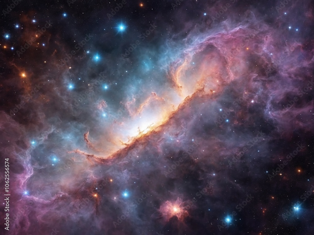 Obraz premium Bright Nebula Surrounded by Colorful Cosmic Clouds in Deep Space 