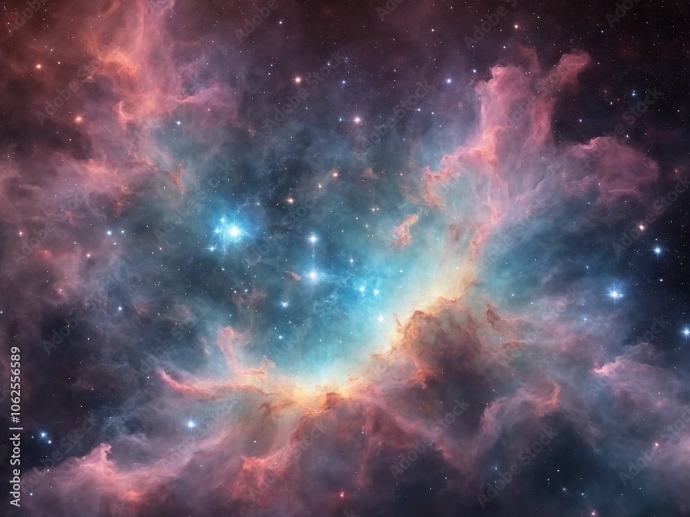 Bright Nebula Surrounded by Colorful Cosmic Clouds in Deep Space Bright Nebula Surrounded by Colorful Cosmic Clouds in Deep Space