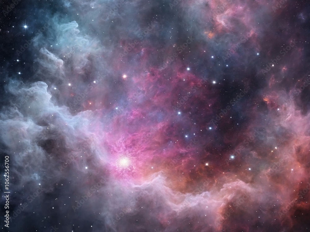 Fototapeta premium Bright Nebula Surrounded by Colorful Cosmic Clouds in Deep Space 