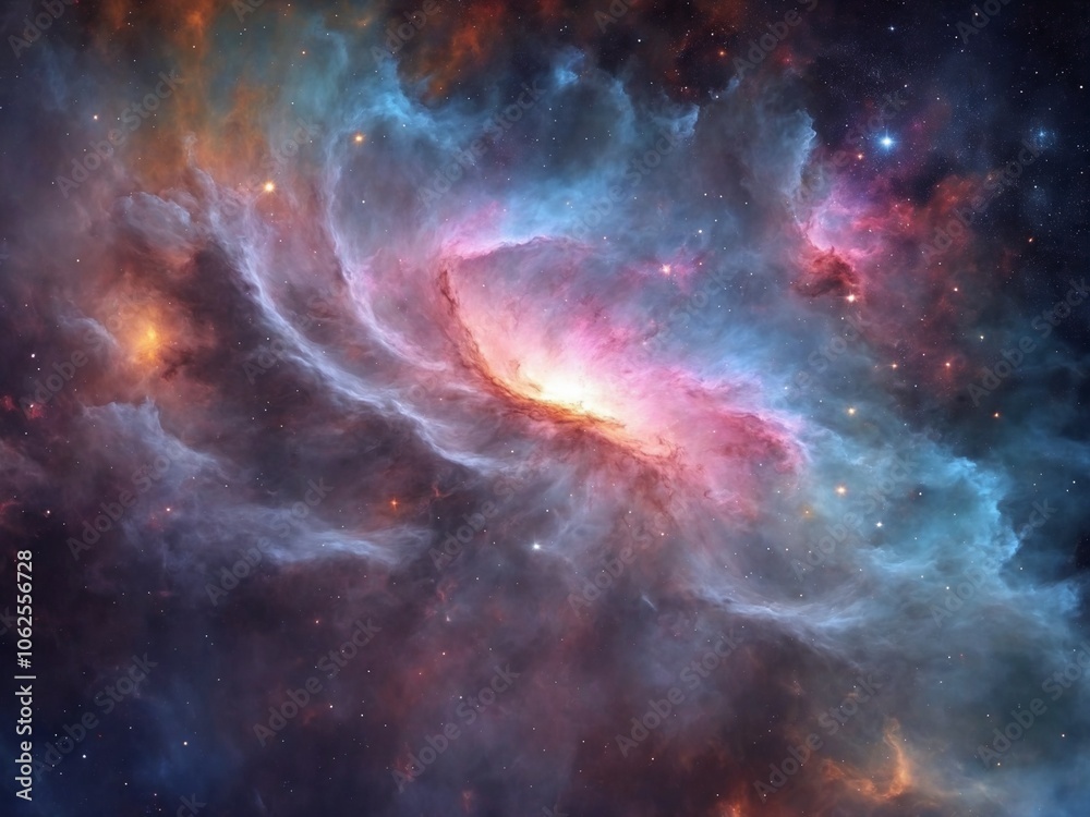 Fototapeta premium Bright Nebula Surrounded by Colorful Cosmic Clouds in Deep Space 