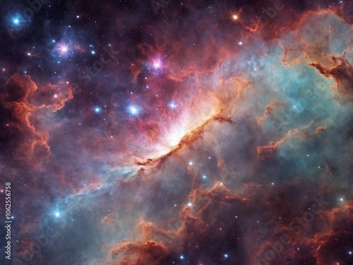 Bright Nebula Surrounded by Colorful Cosmic Clouds in Deep Space	