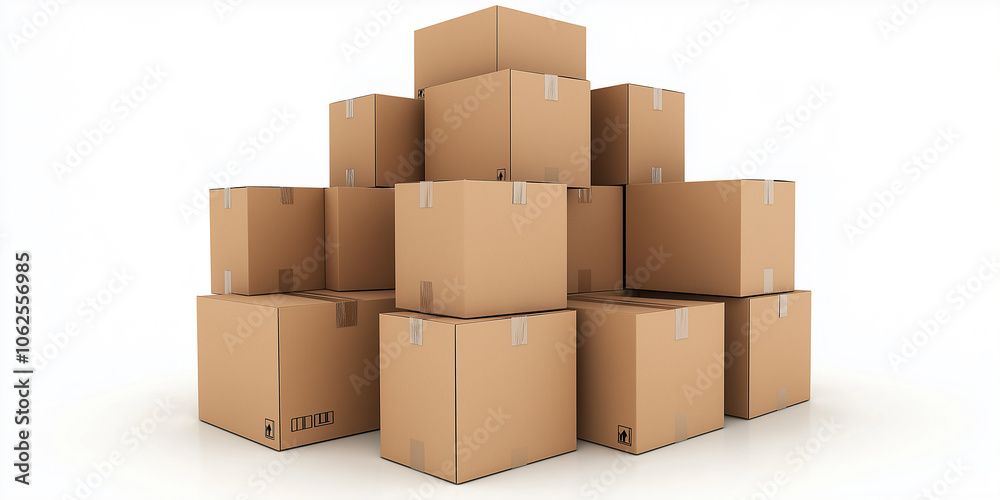 Stack of cardboard boxes forming a pyramid on white background Stack of cardboard boxes forming a pyramid on white background