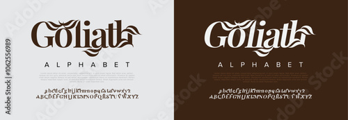 Goliath typography beauty fashion elegant minimalist serif italic fonts decorative wedding vintage retro logos. Minimal luxury font alphabet logo. Vector illustration
