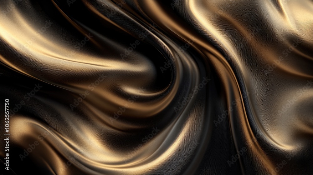 Fototapeta premium Abstract Swirling Texture of Black and Gold Fabric