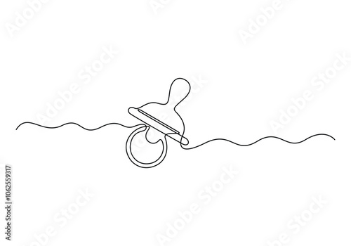 Continuous one line drawing of baby pacifier in silhouette on a white background. Vector illustration