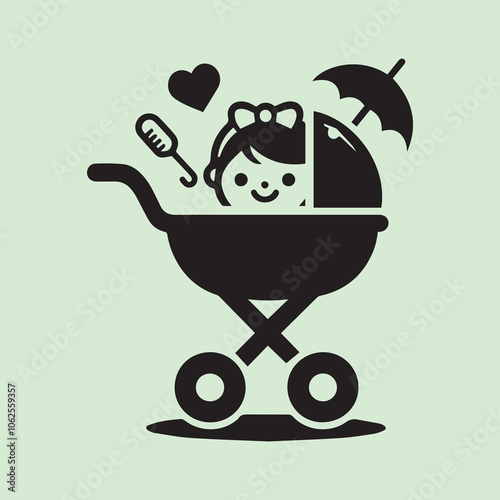 baby Stroller logo vector, baby Stroller silhouette vector icon black and white