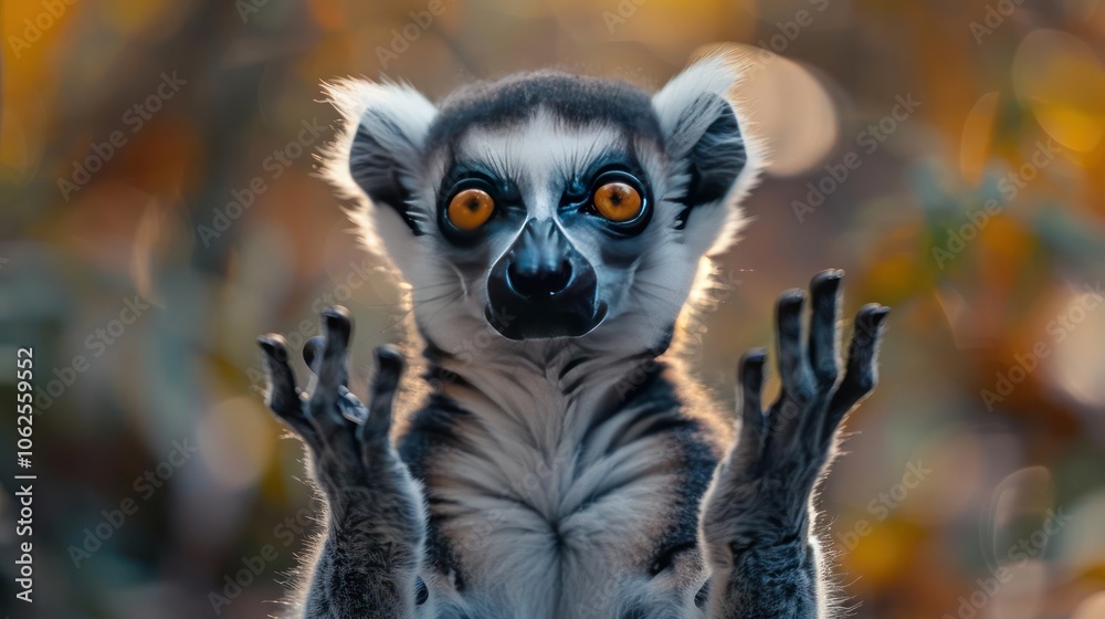 Fototapeta premium A photograph of a Mandarin Orange monkey with hands outstretched,