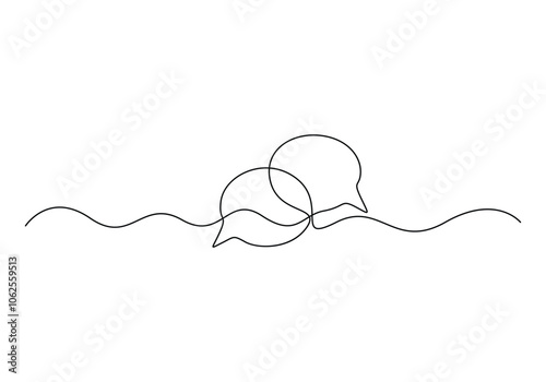 Continuous one line of chat bubble icons. One line drawing of conversation dialogue bubbles. Chat icons for comics, story books and others. Vector illustration
