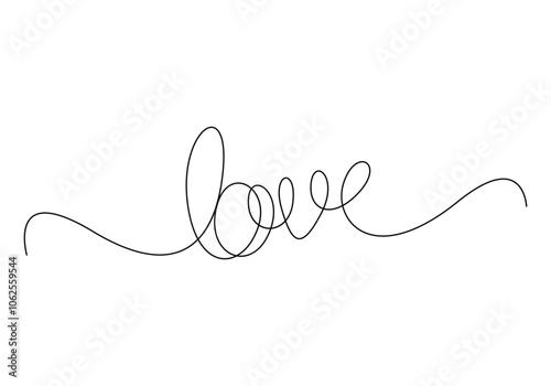 Continuous line drawing love text hand drawn vector illustration