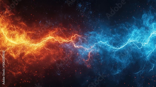 Abstract Art of Fire and Ice with Electric Lightning Bolts