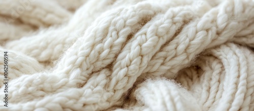 Close-up of soft, white knitted fabric with intricate texture.