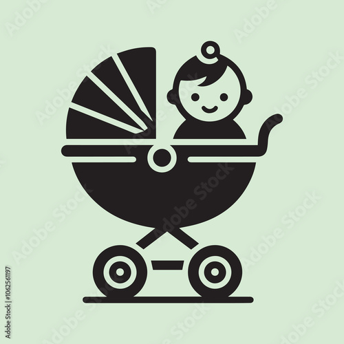 baby Stroller logo vector, baby Stroller silhouette vector icon black and white