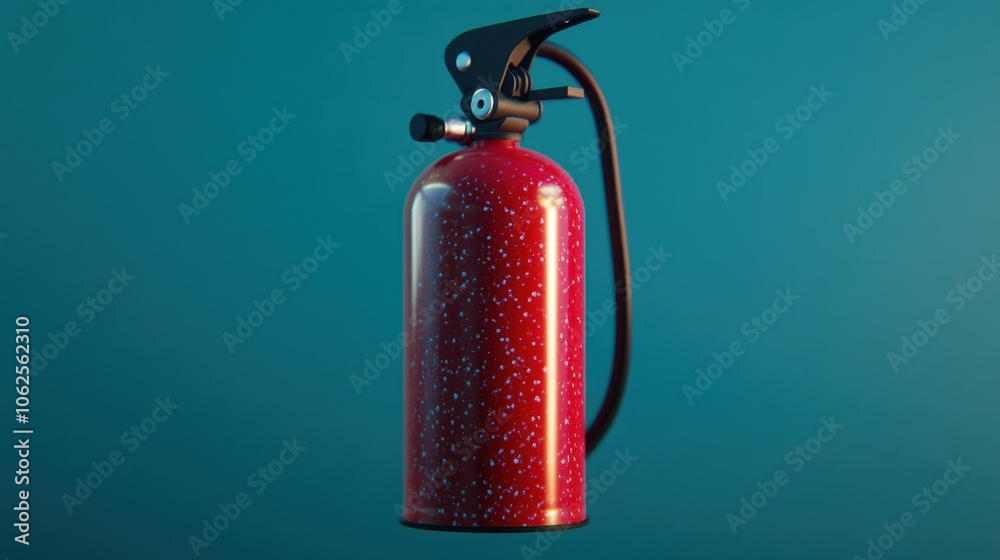 A red fire extinguisher stands out against a soft teal background, showcasing its sleek design and safety features. Ideal for themes of fire safety and emergency preparedness. A red fire extinguisher stands out against a soft teal background, showcasing its sleek design and safety features. Ideal for themes of fire safety and emergency preparedness.