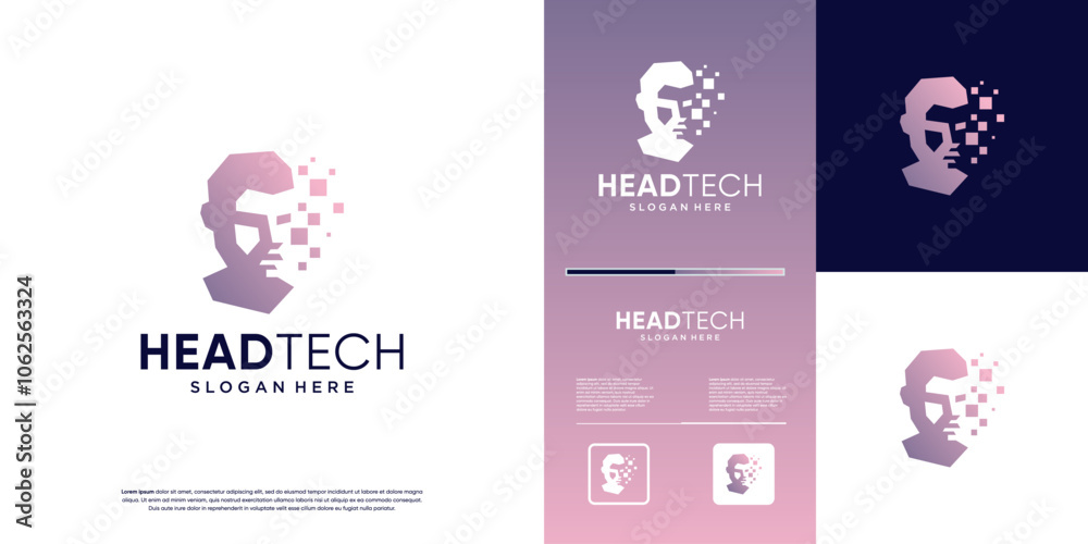human head pixel fragments, smart technology, science, vector graphic design. human head pixel fragments, smart technology, science, vector graphic design.