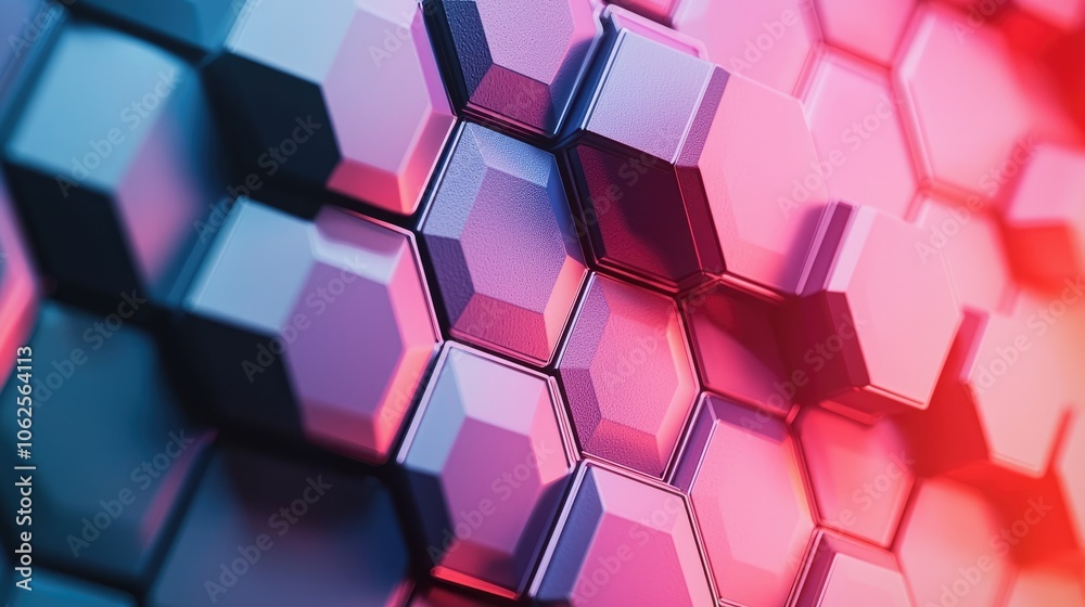 Abstract Geometric Pattern with Hexagon Shapes in Blue and Pink Abstract Geometric Pattern with Hexagon Shapes in Blue and Pink