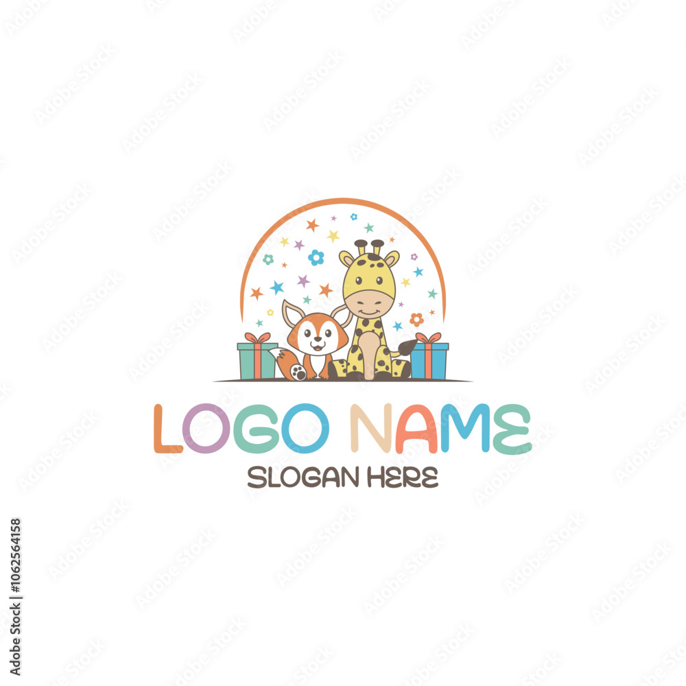 Colorful Giraffe and Fox Kids' Gift Logo Colorful Giraffe and Fox Kids' Gift Logo