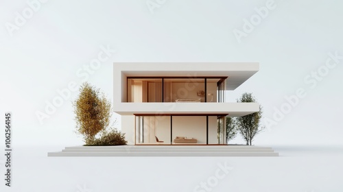 Fototapeta Naklejka Na Ścianę i Meble -  3D render of a minimalistic house design isolated on a white background